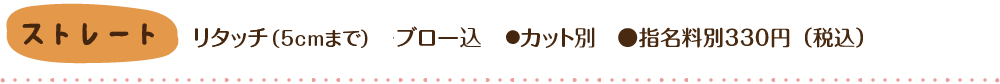 ストレート/リタッチ（5cmまで） ブロー込 ● カット別 ● 指名料別300円（税込）